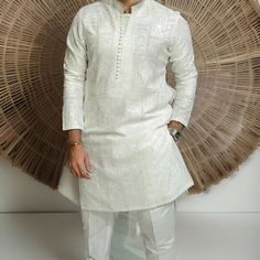 These are brand new Mens Chicken Kari Stitched Cotton Blend Fabric shalwar Kameez It is made with soft luxury fabric with embroidery on top in White and Black colour In Small,  Medium , Large  and XL size With  two side pockets and nice buttons Package include  1 Kurta,   1 trouser Measurements, there may be a difference of 0.5 to 1 inches difference also colour may vary due to camera lens quality  The model picture is just for style purpose the design of embroidery may vary   Small Size  Chest White Chicken Kurta For Men, Eid Bandhgala With Chikankari Embroidery In Jamawar, Eid Traditional Sherwani With Chikankari Embroidery, Bollywood Sherwani With Chikankari Embroidery For Eid, Eid Churidar With Zari Work In Traditional Fit, Embroidered Dabka Fabric For Traditional Ceremonies, Festive Dabka Embroidered Fabric For Traditional Ceremonies, Semi-stitched Dabka Embroidered Fabric For Traditional Ceremonies, Bollywood Embroidered Fabric With Dabka For Eid