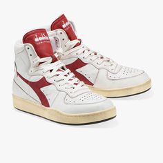 Diadora Heritage MI BASKET USED - Diadora Online Shop AU Sports Shoes, Vintage Shoes Men, Diadora Sneakers, Basket Vintage, Spring Sneakers, Vintage Sneakers, Unisex Shoes, Shoe Inspo, Sneakers Men Fashion