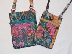 Need a lovely bag for your cell phone and other small essentials? These bags will do that for you. The larger bag measures 5 3/4" X 7 3/4" and is roomy enough for a cell phone, a small wallet, glasses, lipstick, keys, etc. The smaller bag measures 4 1/2" X 7" and has room for a cell phone in the main pocket and glasses, keys, cash in the smaller zipper pocket. The main pocket closes with a fabric or elastic loop and pretty button. The adjustable strap will allow you to use the bag crossbody or a shoulder bag. Entire bag is lightly padded with fleece to protect from bumps.  Design placement and button may vary from the one shown. Check out my other listings at https://www.etsy.com/shop/DesignedBySue2 Crossbody Phone Bag, Cell Phone Bag, Small Crossbody Purse, Raleigh Nc, Small Wallet, Small Crossbody, Large Bag, Crossbody Purse, Phone Bag