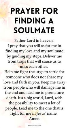 a poem with the words prayer for finding a soulmate