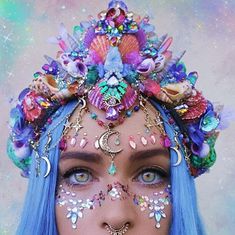 Halloweenský Makeup, Mermaid Crown, Crystal Garden, Magical Jewelry, Mermaid Costume, Festival Makeup, Crystal Crown, Head Piece, Fantasy Makeup