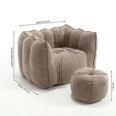 a chair and ottoman are shown with measurements