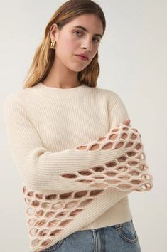 Resolution Sleeve Detail Knit Unique Knitwear, Contemporary Knitwear, Advanced Knitting, Rose Taupe, Knitwear Trends, Knitwear Inspiration, Winter Knitwear, Egg Shell, Flare Sleeves