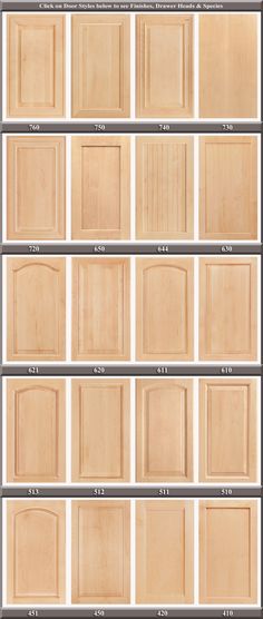 the different types and sizes of wooden doors for kitchen cabinets, including one with an open door