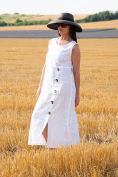 Linen Dress, White Summer Linen Dress, Linen Clothing White Linen Sleeveless Dress dress for women. White summer outfits for women. EUG Fashion offers handcrafted contemporary womenswear where fashion and freedom collide. So comfortable and easy to wear with a touch of elegance and style. The model wears size M - 5,6' / 170 cm Made of: 100 % Linen Care: Machine Wash 30oC Hand Wash with warm water Medium hot iron Tumble Low Hang to Dry for Best Results All of our packages are sent out with tracke Sleeveless Buttoned Maxi Dress For Daywear, Sleeveless Maxi Dress With Buttons For Daywear, Sleeveless Linen Dress With Buttons For Beach, White Sleeveless Linen Dress, Sleeveless Linen Dress With Buttons For Daywear, White Linen Dress Summer, White Summer Outfits, Linen Summer Dress, Sleeveless Linen Dress