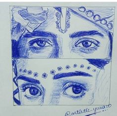 two drawings of people with different eyes and headdress