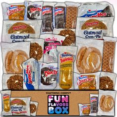 an assortment of snacks are shown in this advertisement