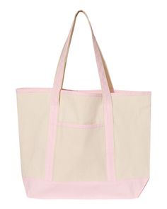 34.6L Large Canvas Deluxe Tote - NATURAL/ LIGHT PINK - ONE SIZE | Q-Tees 34.6L Large Deluxe Tote Bag in Natural/Light Pink | Canvas Branded Tote Bags, Tee Bag, Boat Tote, Bridesmaid Tote Bags, Grocery Tote Bag, Bridesmaid Bags, Pink Tote Bags, Personalized Tote Bags, Pink Tote