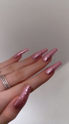 Satin Pink Nails, Pink Nails With Dots, Pink Glitter Acrylics, Sparkly Stiletto Nails, Pink New Years Nails, Fuchsia Pink Nails, Pink Glitter French Tip Nails, Stiletto Nails Pink, Pink Nails With Glitter Accent