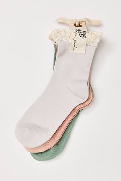 So perfect pair of socks featured in a waffle knit fabrication and crew-style with feminine floral detailing, dainty ruffled trim, and a seamed heel and toe. * Pack of 3 pairs | Ruffle Sock Pack by Free People Ruffle Sock, Tainted Love, Ruffle Socks, Accessory Inspo, Ruffled Socks, Sock Packs, Waffle Knit, Boho Outfits, Perfect Pair