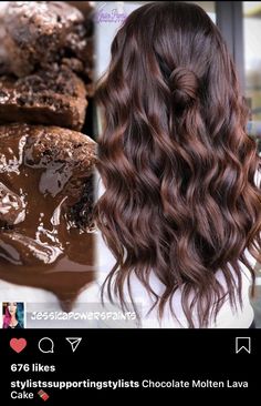 Mocha Hair With Auburn Highlights, Dark Autum Hair Color, Deep Winter Hair Color Highlights, Popular Brunette Hair Colors, Solid Hair Color Ideas For Brunettes, Chocolate Cake Hair, Chocolate Copper Hair Dark Brown, Chocolate Cake Hair Color, Dark Brown Copper Hair Color