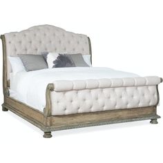 California King Tufted Bed-Hooker-HOOKER-5878-90560-80-Beds-1-France and Son Tufted Sleigh Bed, Statement Bed, Leaf Carving, King Upholstered Bed, Tufted Bed, Top Beds, Texture Fabric, California King Bedding, Sleigh Beds