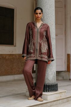 Embroidery On Brown Fabric, Dress With Shawl, Cape Jacket, Nehru Jackets, Festive Wear, Indian Summer, Bottle Green, Coffee Brown, Co Ord Set