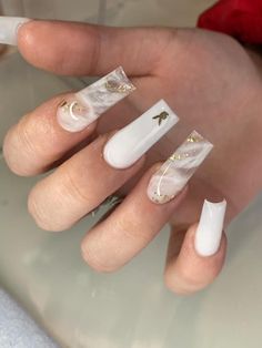 Square Nails White Tip, White N Gold Nails, White And Clear Acrylic Nails, Nails Inspo Ballerina, Tapered Square Nails Design, Nail Inspiration Almond, Square Nails White, Almond Acrylic Nail, White Tip Acrylic Nails