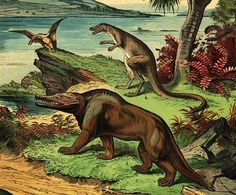 an image of dinosaurs in the wild