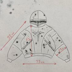 a drawing of a hoodie with the measurements for it and how to measure it