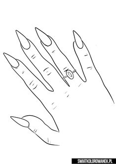 a drawing of two hands with nails on them and one hand holding an engagement ring