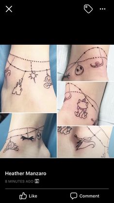 some pictures of different tattoos on someone's foot