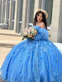 Blue Quince Dresses With Sleeves, Quinceria Dresses, Baby Blue Quince Dresses, Cinderella Quinceanera Dress, Light Blue Quinceanera Dresses, Royal Blue Quinceanera Dresses, Blue Quinceanera Dresses, Royal Blue Quinceanera, Quinceanera Themes Dresses