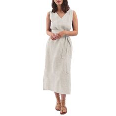 PRICES MAY VARY. Summer linen dresses are made of premium pure linen fabric, pre-shrunk, light-weight, and breathable. The woven linen dresses featuring a sleeveless, v neckline and back, slant pockets, removable belt, solid color, calf length, relaxed fit. Linen calf length dresses great for beach, daily, school, party, shopping, dating, home, vacation, etc. These linen dresses with a removable belt, you can used this belt as a narrow neck scarf. Machine washable in cold water, but we recommend Elegant Sleeveless Linen V-neck Dress, Elegant Sleeveless V-neck Linen Dress, Linen V-neck Sleeveless Dress For Beach, Elegant Sleeveless Linen Dress, Sleeveless Linen Dress In Flax Color, Flax Sleeveless Linen Dress, Sleeveless Flax Linen Dress, Home Vacation, Dresses With Pockets