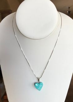 Kingman Turquoise  Heart shape pendant with chain Turquoise pendant 16x17mm 16 inches 18 inches Sterling silver Turquoise Necklaces With Heart Beads As Gift, Turquoise Necklaces With Heart Beads For Gift, Turquoise Heart Necklaces For Gift, Turquoise Necklace With Heart Beads For Gifts, Gift Turquoise Necklace With Heart Charm, Turquoise Heart Necklace With Heart Charm As Gift, Turquoise Heart Necklace Perfect As Gift, Turquoise Heart Charm Necklace As Gift, Turquoise Heart Necklace For Gift