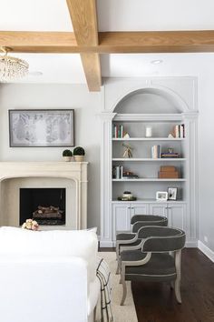 a living room filled with furniture and a fire place