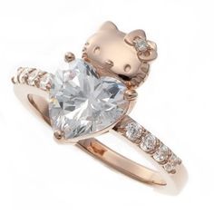 Hello Kitty Ring, Heart Diamond Engagement Ring, Hello Kitty Wedding, Pink Gold Rings, Hello Kitty Merchandise, Hello Kitty Jewelry, Charmmy Kitty, Swarovski Heart, Pink Swarovski