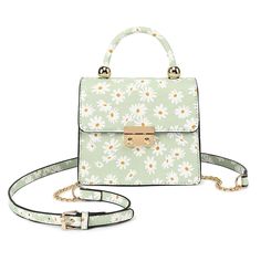 style#:21625D faux leather 6.5″Wx5.5″Hx3″DSnap closure, fabric liningHandles with 2.5" dropDetachable strap with 23" drop for shoulder or crossbody wear Outside 1 zip pocket Faux Leather Top, Straw Bags, Trendy Collection, Daisy Print, Small Accessories, Lady Dior Bag, Chrysanthemum, Spring Floral, Leather Top