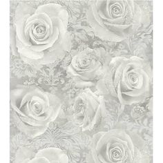 white roses are on a gray background with damasks and floral designs in the center