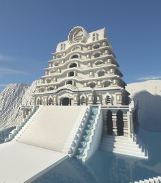 an artistic rendering of a building in the snow