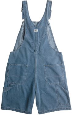 Cotton Cutoff Shortalls With Pockets, Casual Blue Washed Shortalls, Summer Utility Style Relaxed Fit Shortalls, Summer Utility Shortalls With Relaxed Fit, Cotton Cutoff Overalls For Summer, Cutoff Cotton Overalls For Summer, Blue Utility Shortalls For Spring, Summer Light Wash Shortalls With Pockets, Summer Cotton Cutoff Overalls