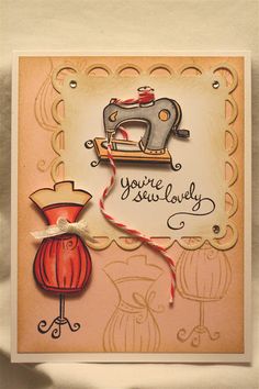 a card with a sewing machine on it