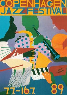 a poster advertising an open air jazz festival in the united states, with people playing instruments