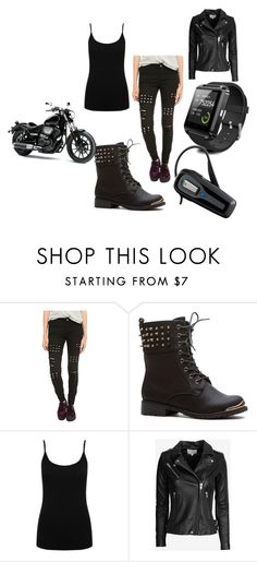 a woman in black clothes and boots with the words shop this look starting from $ 7