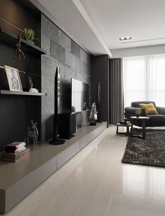 modern living room with black and white decor