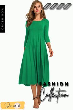 Casual Long Sleeve Pockets Casualdress Spring Stretch Plain Dresses, Green Stretch Midi Dress Casual Style, Spring Green Solid Midi Dress, Spring Green Solid Color Midi Dress, Spring Stretch Solid Color Midi Dress, Casual Green Maxi Dress For Winter, Green Midi Dress For Fall, Stretch Green Midi Dress, Spring Stretch Plain Maxi Dress