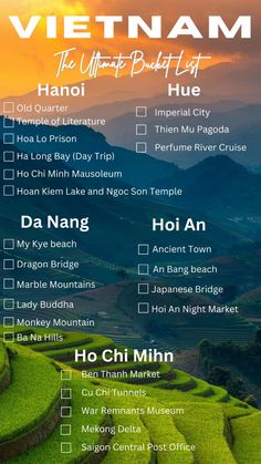 Things to do in the major cities in Vietnam Things To Do In Vietnam Bucket Lists, What To Do In Vietnam, Vietnam Places To Visit, Places To Visit In Vietnam, Traveling Bucket List, Vietnam Places, Vietnam Adventure, Vietnam Bucket List, Bucket List Places To Visit