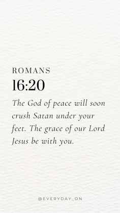 a white card with the words romans 16 20