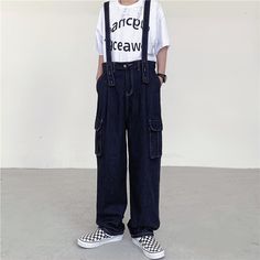 Harajuku Style Straight Leg Pants With Pockets, High Waist Cotton Bottoms With Suspenders, Casual Cotton Jeans With Suspenders, Suspender Pants, Shorts Pants, Suspenders, Short Pants, Harem Pants, Harajuku