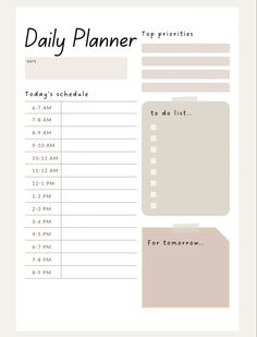 a daily planner is shown with the text'daily planner'in black and white