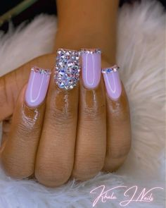 Purple Nails With Diamonds, Purple Glitter Nails Acrylic, Cute Baddie Nails Short, Simple Purple Nails, Nail Options, J Nails, Nail Art Stencils, Overlay Nails, Virgo Birthday