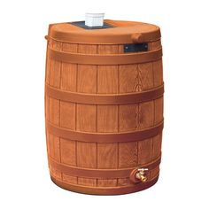 a large wooden barrel with a light on top