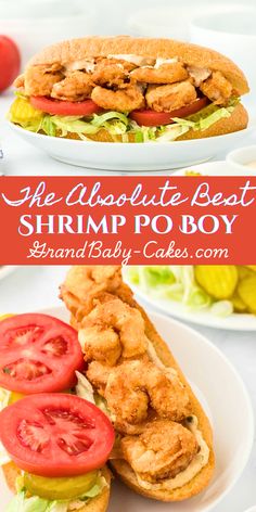 the ultimate shrimp po boy sandwich with tomatoes and lettuce