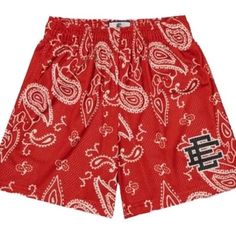 Brand New Available In Size Xl Red Paisley Made In New York Two Deep Side Hem Pockets Cropped Fit (Above The Knee) Comes In Original Packaging White Casual Bottoms With Paisley Print, Casual White Bottoms With Paisley Print, Summer White Bottoms With Paisley Print, Casual Red Bottoms With Paisley Print, Casual Paisley Print Shorts, Cotton Paisley Print Shorts, Basketball Fits, India Fashion Men, Eric Emanuel Shorts