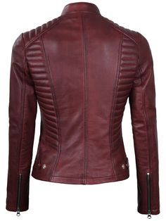 Dive into the world of bold and stylish fashion with the Rachel Women's Maroon Cafe Racer Leather Jacket. Meticulously designed for a daring and fashionable look, this jacket features rich maroon leather that exudes confidence and charm. Specification: 100% Real Lambskin Leather. Internal fully lined with soft polyster lining. Upright collar with padding details. Two zipper pockets for carrying traveling items. One inside pocket for cell phone. Available in maroon finishing. Embrace the spirit of confident fashion and make a statement of fearless elegance with a touch of modernity wherever you go. Confident Fashion, Racer Leather Jacket, Maroon Leather Jacket, Leather Shorts Women, Moto Leather Jacket, Short Leather Skirts, Cafe Racer Leather Jacket, Maroon Jacket, Varsity Jacket Women