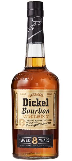 a bottle of dickel bourbon on a white background