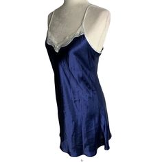 Linea Donatella Chemise Nightgown Lingerie S Blue Satin Adjustable Straps LaceExcellent conditionChest: 17" laying flatLength: 28" top of the bust to the hem100% PolyesterMade in Cambodia Elegant Blue V-neck Nightgown, Blue V-neck Slip Dress For Sleep, Blue Slip Dress For Daywear, Blue Slip Dress With Spaghetti Straps For Loungewear, Blue Camisole Dress With Lace Trim, Elegant Blue Sleepwear For Sleepover, Blue V-neck Nightgown For Sleep, Blue V-neck Sleepwear, Blue Camisole Dress For Loungewear