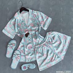 Sweet Slumber Delights: Brand-New Donuts Graphic Pajama For Women And Girls - Perfect For Birthdays, Sleepovers, And Cozy Nights! Includes Blouse, Shorts, And Comfy Slippers Cute Blue Home Sleepwear, Casual Light Blue Pajama Party Sets, Light Blue Summer Sleepwear For Home, Cute Light Blue Sleepwear For Spring, Casual Light Blue Sleepwear For Home, Cute Light Blue Loungewear Sets, Light Blue Summer Sleepwear Set, Cute Light Blue Sleepwear For Sleepover, Cute Light Blue Bedtime Sets