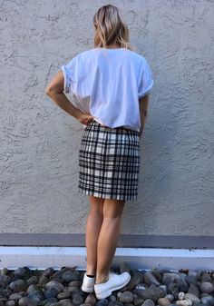 Very cool bold plaid print pencil skirt by Eddie BauerBold black and white fabric in tartan or plaid design, with wide checker pattern. Wool blend outer fabric (65% wool, 35% rayon) and fully linedInvisible zip at the center back Size is SmallPlease message me if I can help provide any help or further measurements - it's what I love to do!Measurements as follows: All measurements are taken flat, Chest, Waist, Hip etc should be doubled to give a final measurement. The best way to accurately asses Black And White Plaid Skirt, White Plaid Skirt, Checker Pattern, Black And White Fabric, Black And White Plaid, Printed Pencil Skirt, Plaid Skirt, Plaid Design, Bold Black