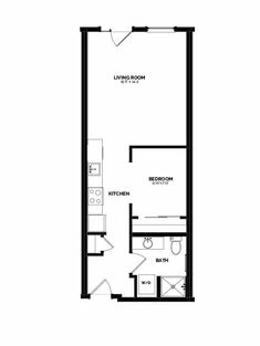 an apartment floor plan with one bedroom and two bathrooms